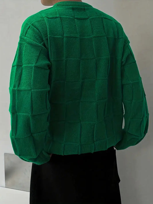Men's Oversized Green Sweater – Streetwear Pullover, Trench Coat Style, Fall Winter Casual Knitwear