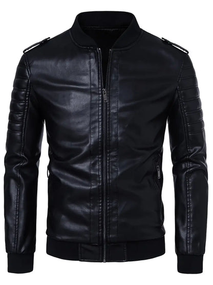 Men's Black PU Leather Jacket Zip-Up Baseball Collar Motorcycle Outerwear for Urban & Formal Wear