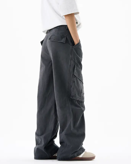Men’s Cargo Pants – Loose Fit Draped Trousers with Large Pockets, Retro Streetwear Style Ger