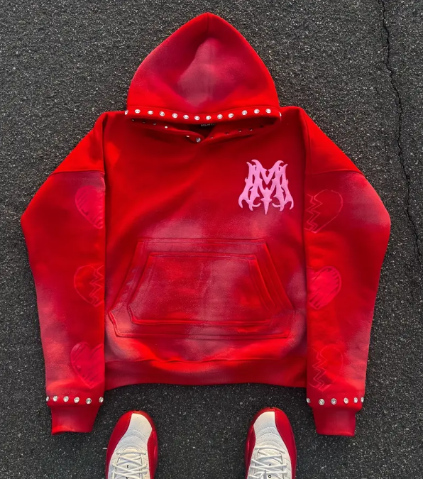 Unisex Oversized Y2K Streetwear Hoodie Flame Letter Print Gradient Red Pullover for Men & Women