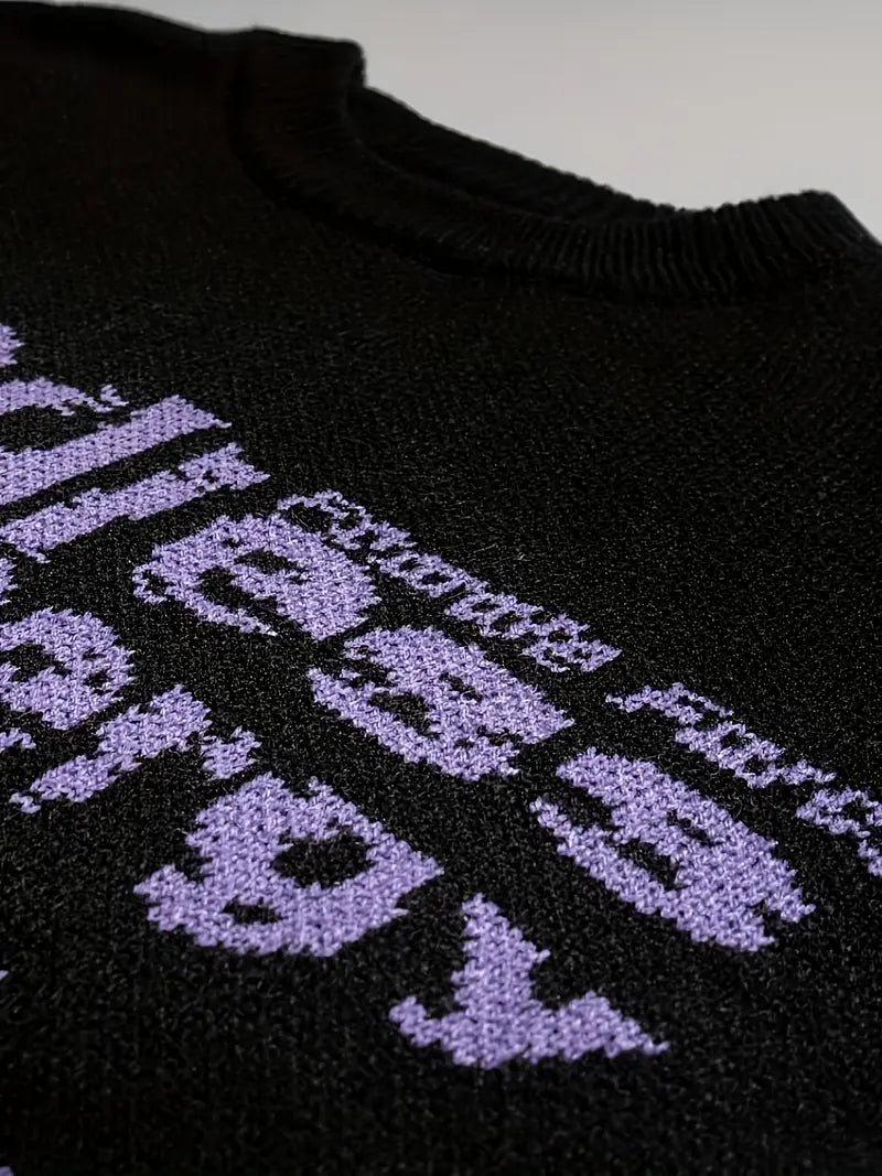 Men's Graphic Knit Sweater – Loose Knit Sweater – Loose Fit Pullover, Round Fit Pullover, Round Neck, Streetwear Neck, Streetwear Casual Winter Fashion Casual Winter Fashion