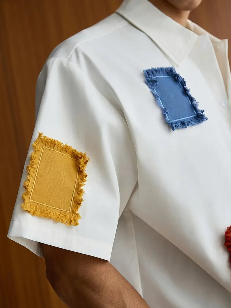 Men's Summer Casual Color Block Shirt Loose Fit Short Sleeve Button-Up Lightweight Non-Stretch Fabric