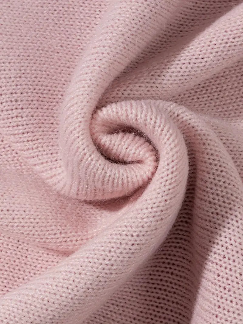 Oversized Gothic Fringe Sweater – Unisex Pink Pullover, Rose & Letter Print, Casual Fall/Winter Knitwear