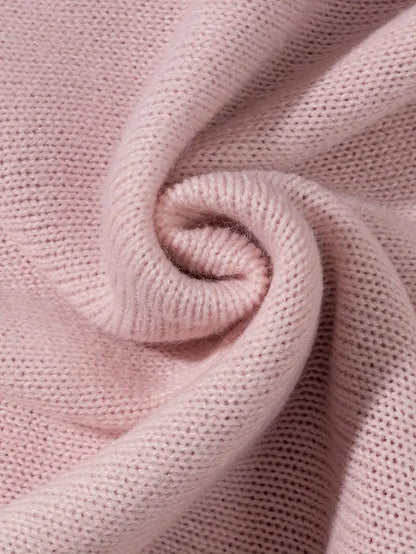 Oversized Gothic Fringe Sweater – Unisex Pink Pullover, Rose & Letter Print, Casual Fall/Winter Knitwear