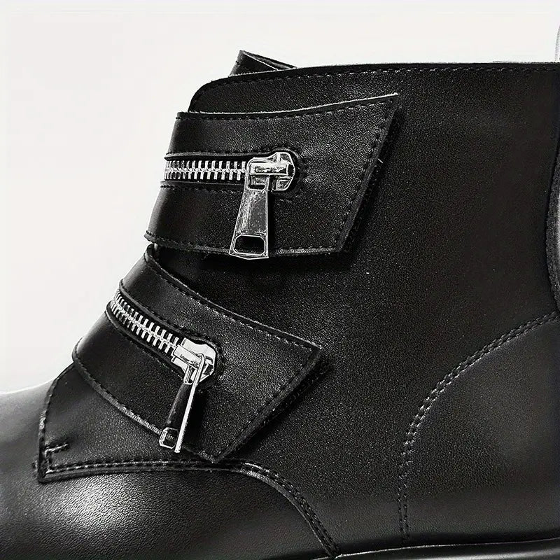Men's Chunky Platform Ankle Boots – Slip-On & Lace-Up, Pointed Toe, Breathable Fabric, All-Season Style