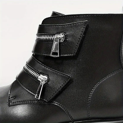 Men's Chunky Platform Ankle Boots – Slip-On & Lace-Up, Pointed Toe, Breathable Fabric, All-Season Style