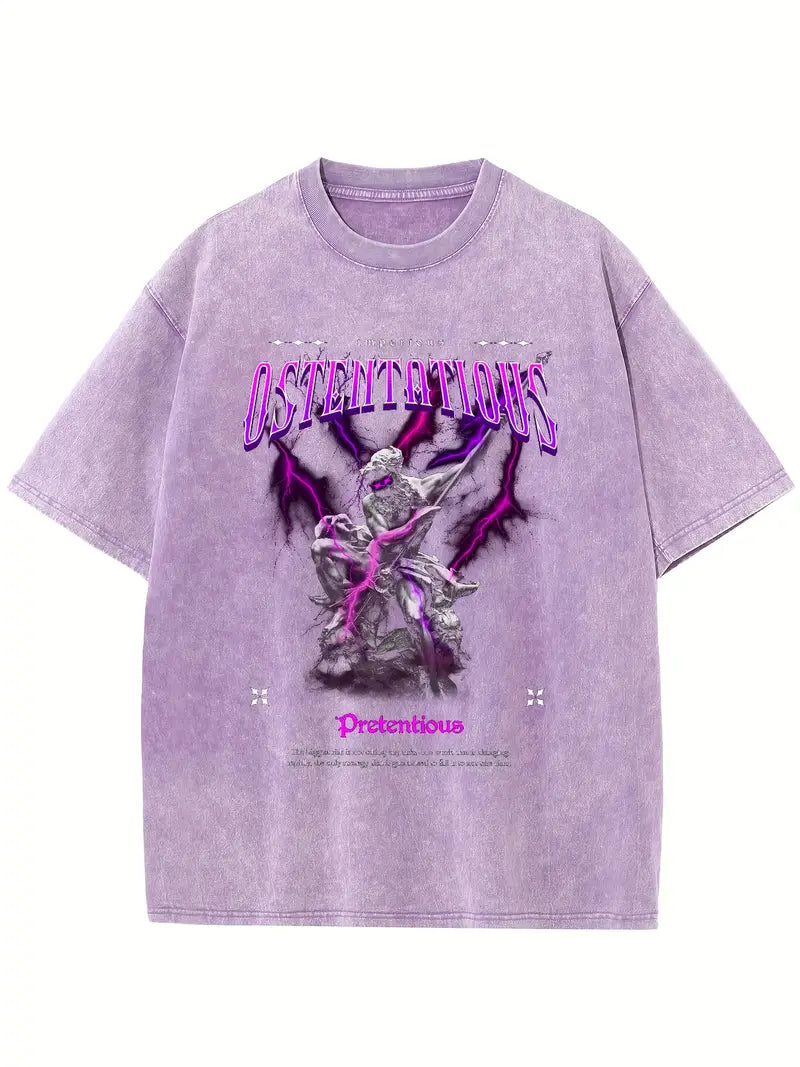 Men's Oversized Drop Shoulder T-Shirt Solid Color Acid Wash Cotton Loose Fit Short Sleeve Streetwear Tee