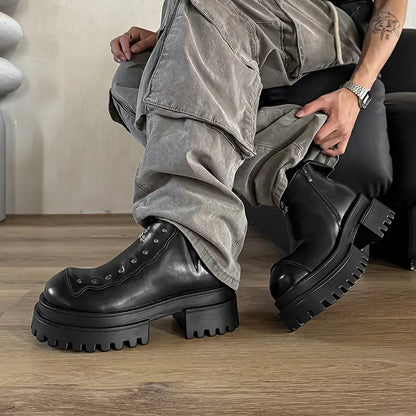 Men's Punk Platform Boots – Chunky Zip-Up Ankle Footwear, Slip-Resistant Sole, Edgy Street Style