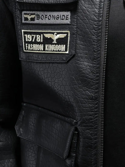 Men's Windproof PU Leather Jacket Stand Collar Zipper Casual Outerwear for Autumn Winter