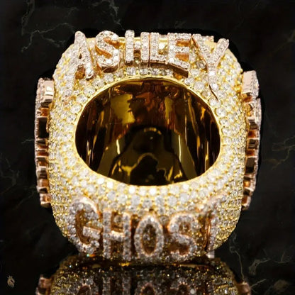 Hip-Hop Initials Ring – 18K Gold Plated, S925 Copper Base with Synthetic Stones, Handmade Statement Jewelry
