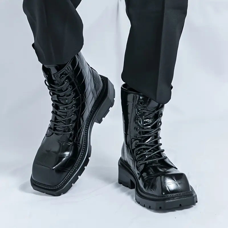 Men's Gothic Work Boots – Chunky Platform, Square Toe, Slip-Resistant Sole, PU Upper, Retro Style