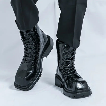 Men's Gothic Work Boots – Chunky Platform, Square Toe, Slip-Resistant Sole, PU Upper, Retro Style