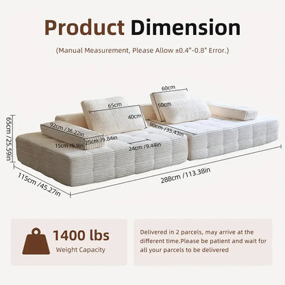 110.24" U-Shaped Modular Sofa – Striped Corduroy, 4-Seater Sectional with Cushions & Armrests