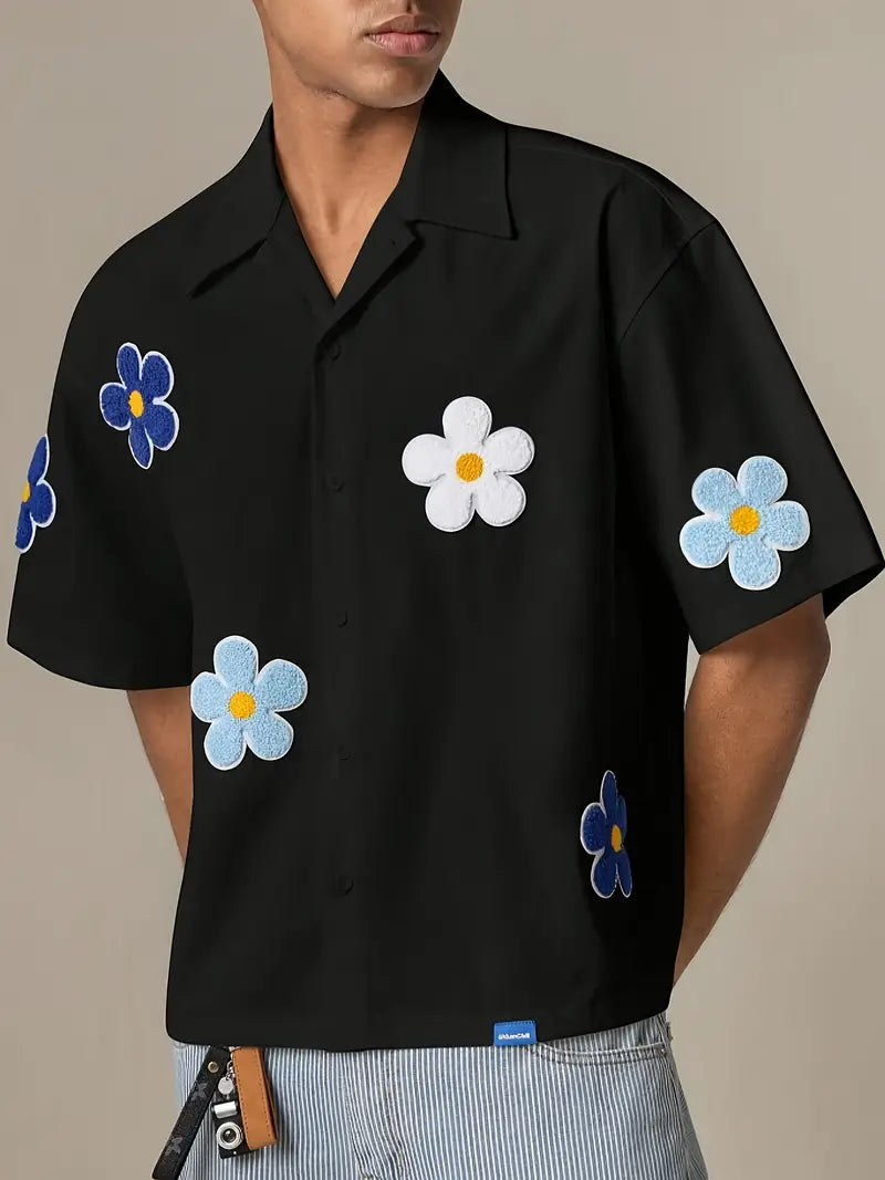 Men's Black Casual Shirt Lightweight Non-Stretch Woven Button-Up with Classic Collar for Office & Daily Wear