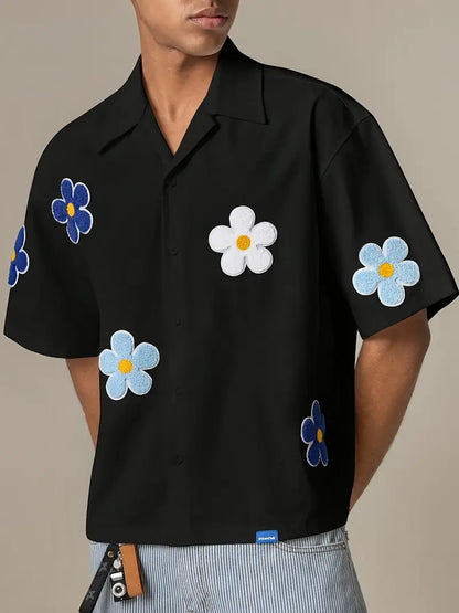 Men's Black Casual Shirt Lightweight Non-Stretch Woven Button-Up with Classic Collar for Office & Daily Wear