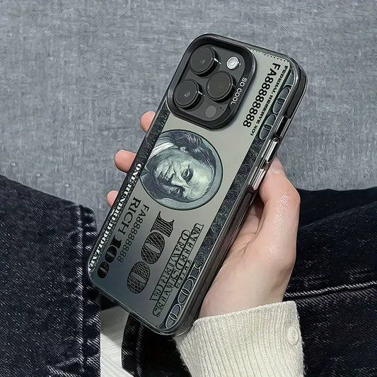 100 Dollar Bill Pattern Mobile Phone Case – Flexible TPU Protective Cover for iPhone 16/15/14/13/12/11/X/XS/XR/8/7 Plus, Black Design, Shockproof, Gift-Ready