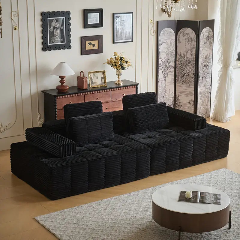 110.24" U-Shaped Modular Sofa – Striped Corduroy, 4-Seater Sectional with Cushions & Armrests