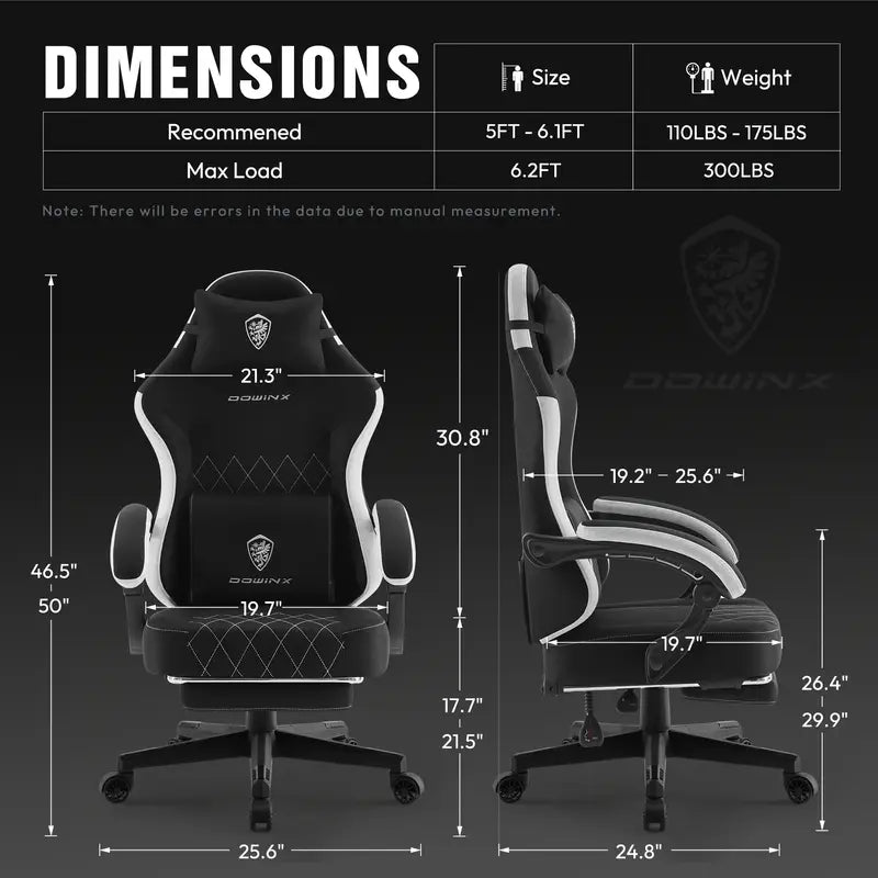 Big & Tall Ergonomic Gaming Chair – Breathable Fabric, Massage Lumbar Support, Adjustable Headrest & Footrest
