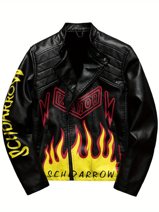 Men’s Black Zip-Up Jacket – Skull & Sun Graphic, “SCHDARROW KNHOR” Print, Streetwear for Autumn/Winter