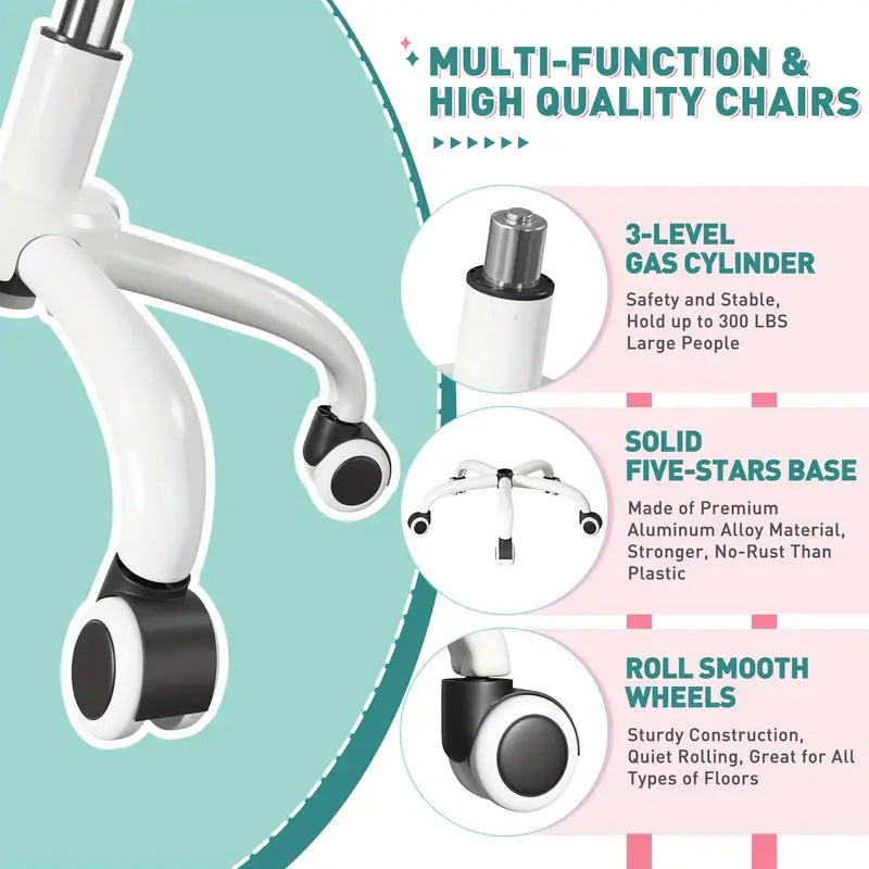 Light Beige Vanity Chair – Adjustable Height, Swivel Base, Upholstered Seat with Side Pockets