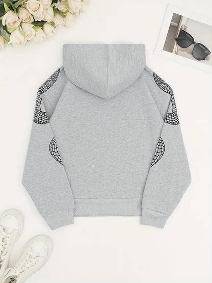 Women's Y2K Streetwear Hoodie with Snake Print Lettering Black Pullover Sweatshirt Gothic Style