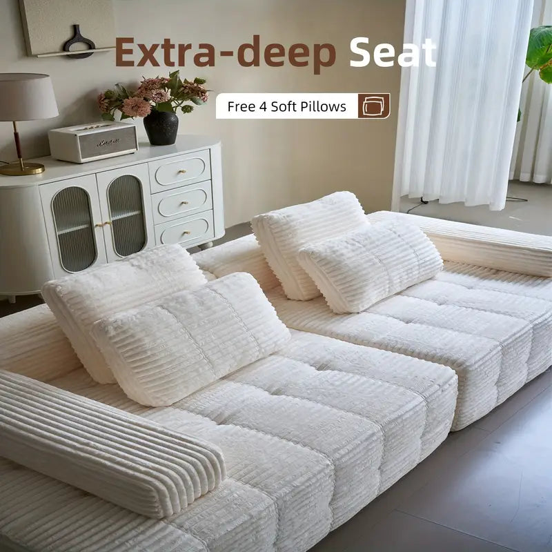 110.24" U-Shaped Modular Sofa – Striped Corduroy, 4-Seater Sectional with Cushions & Armrests