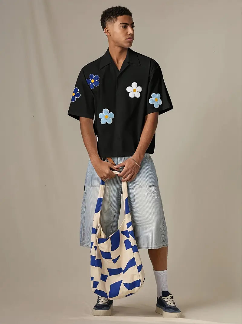 Men's Black Casual Shirt Lightweight Non-Stretch Woven Button-Up with Classic Collar for Office & Daily Wear