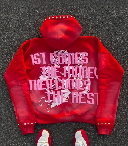 Unisex Oversized Y2K Streetwear Hoodie Flame Letter Print Gradient Red Pullover for Men & Women
