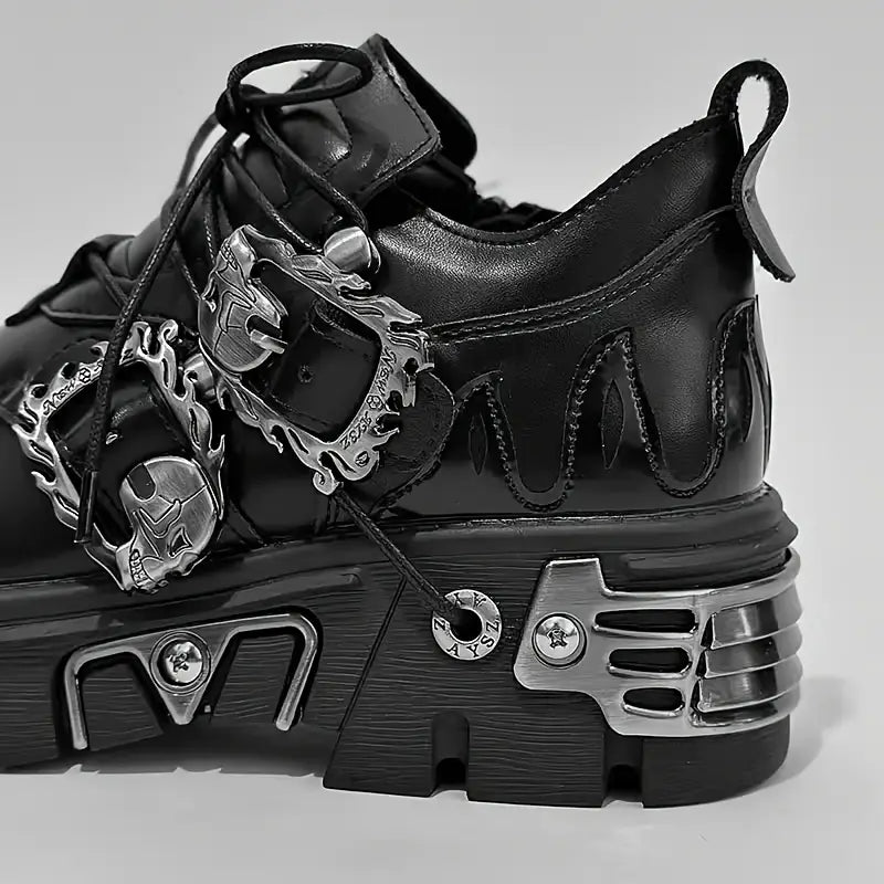 Men’s Chunky Platform Ankle Boots – Synthetic Upper with Rubber Sole, Lace-Up Design & Ankle Support for Casual & Party Wear