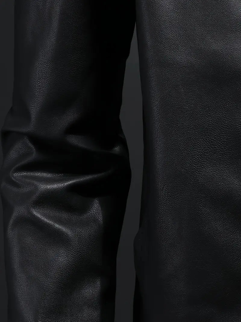 Men's Retro PU Biker Jacket Zip-Up Stand Collar Faux Leather Casual Outerwear for Spring Fall