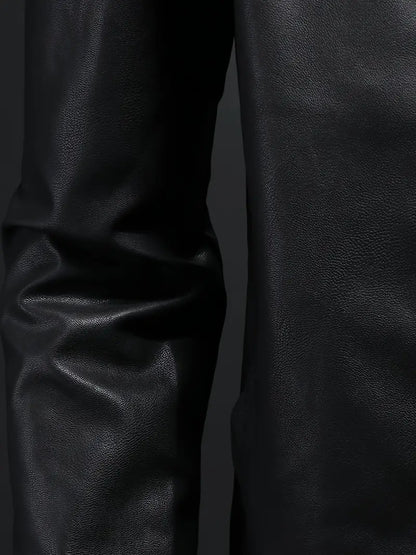 Men's Retro PU Biker Jacket Zip-Up Stand Collar Faux Leather Casual Outerwear for Spring Fall