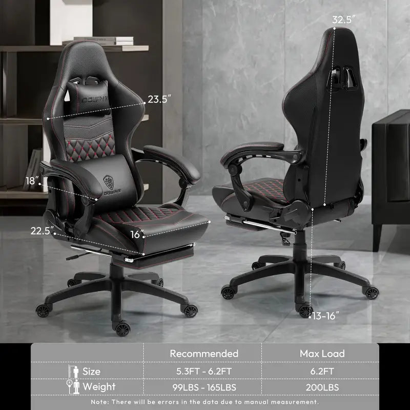 Big & Tall Ergonomic Gaming Chair – Massage Lumbar Support, Adjustable Footrest, Faux Leather, 350lbs Capacity