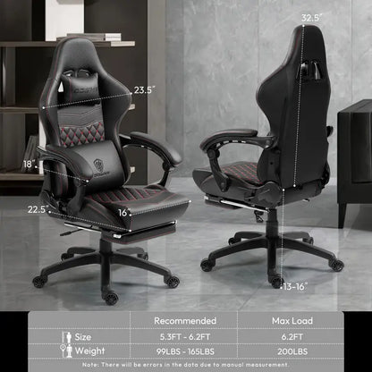 Big & Tall Ergonomic Gaming Chair – Massage Lumbar Support, Adjustable Footrest, Faux Leather, 350lbs Capacity