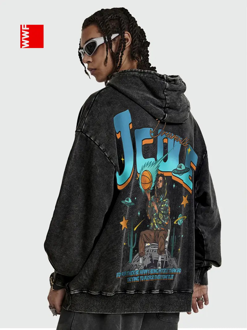 Men's Washed Hoodie with Kangaroo Pocket Cotton Blend Long Sleeve Pullover for Fall Winter Streetwear