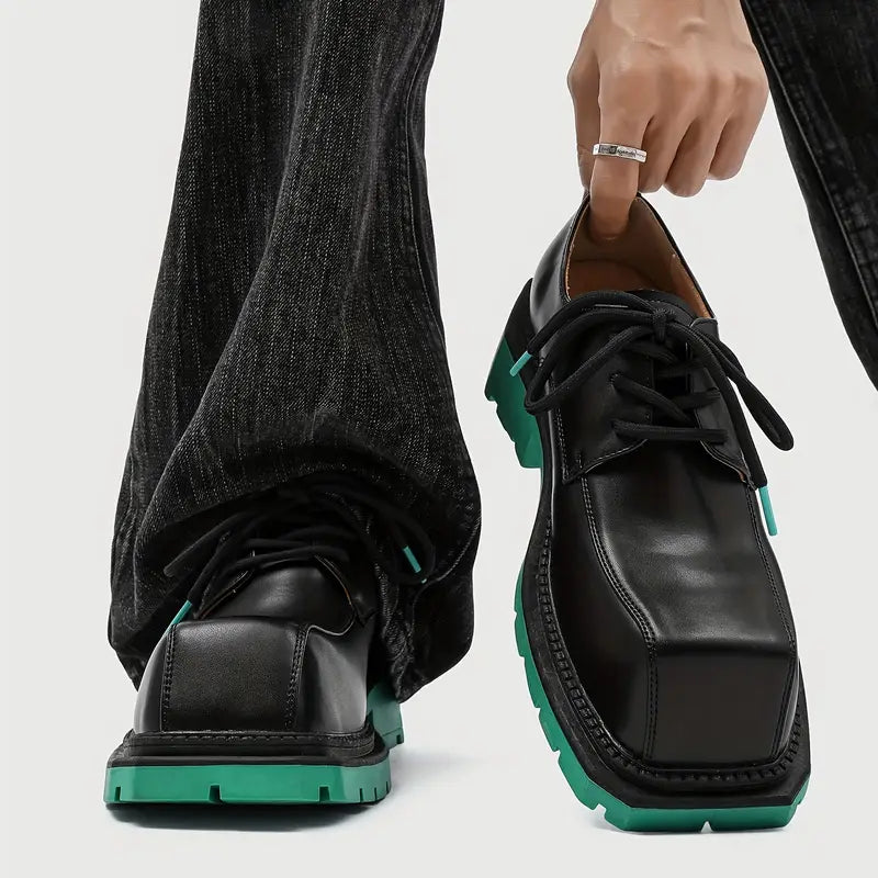 Men's Glossy Low-Top Lace-Up Shoes – Turquoise, Arch Support, Non-Slip Sole, Casual & Semi-Formal