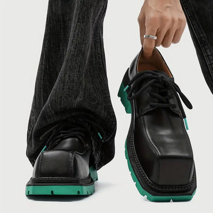 Men's Glossy Low-Top Lace-Up Shoes – Turquoise, Arch Support, Non-Slip Sole, Casual & Semi-Formal