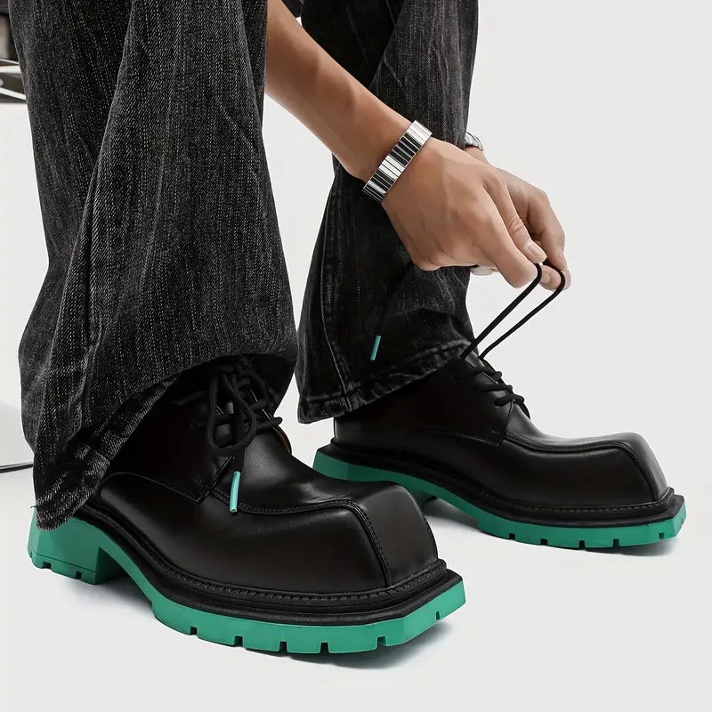 Men's Glossy Low-Top Lace-Up Shoes – Turquoise, Arch Support, Non-Slip Sole, Casual & Semi-Formal