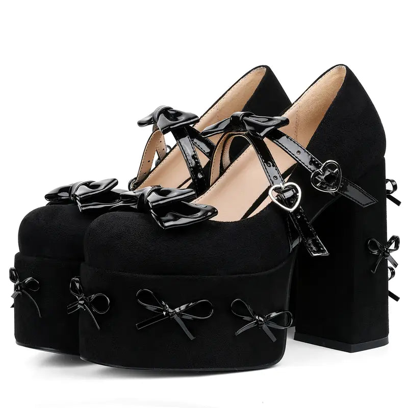 Women’s Chunky Platform Mary Jane Shoes – Gothic Punk Style with Adjustable Buckle Strap & Cushioned PU Insole, Black Heels for Y2K, Costume Parties & Everyday Wear