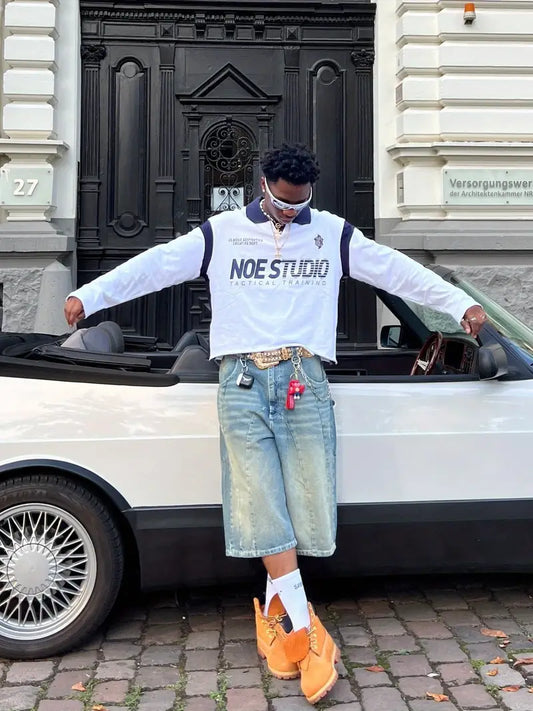 Men’s Washed Denim Shorts – Solid Color Knee-Length Loose Fit with Retro Style for Summer Streetwear