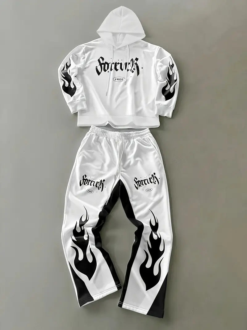 Men’s Streetwear Hoodie Set – Geometric Print Sweatshirt & Joggers – Urban Casual Outfit