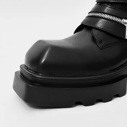 Men's Chunky Platform Ankle Boots – Slip-On & Lace-Up, Pointed Toe, Breathable Fabric, All-Season Style