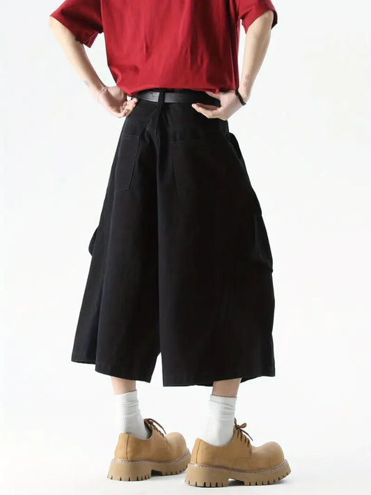 Men’s Brown Cargo Shorts – Loose Fit Striped Design with Drawstring Waist & Large Utility Pockets