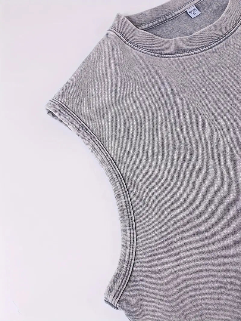 Men’s Washed Cotton Tank Top – Academic Style Vest with Pattern Print, Indoor & Outdoor Summer Wear