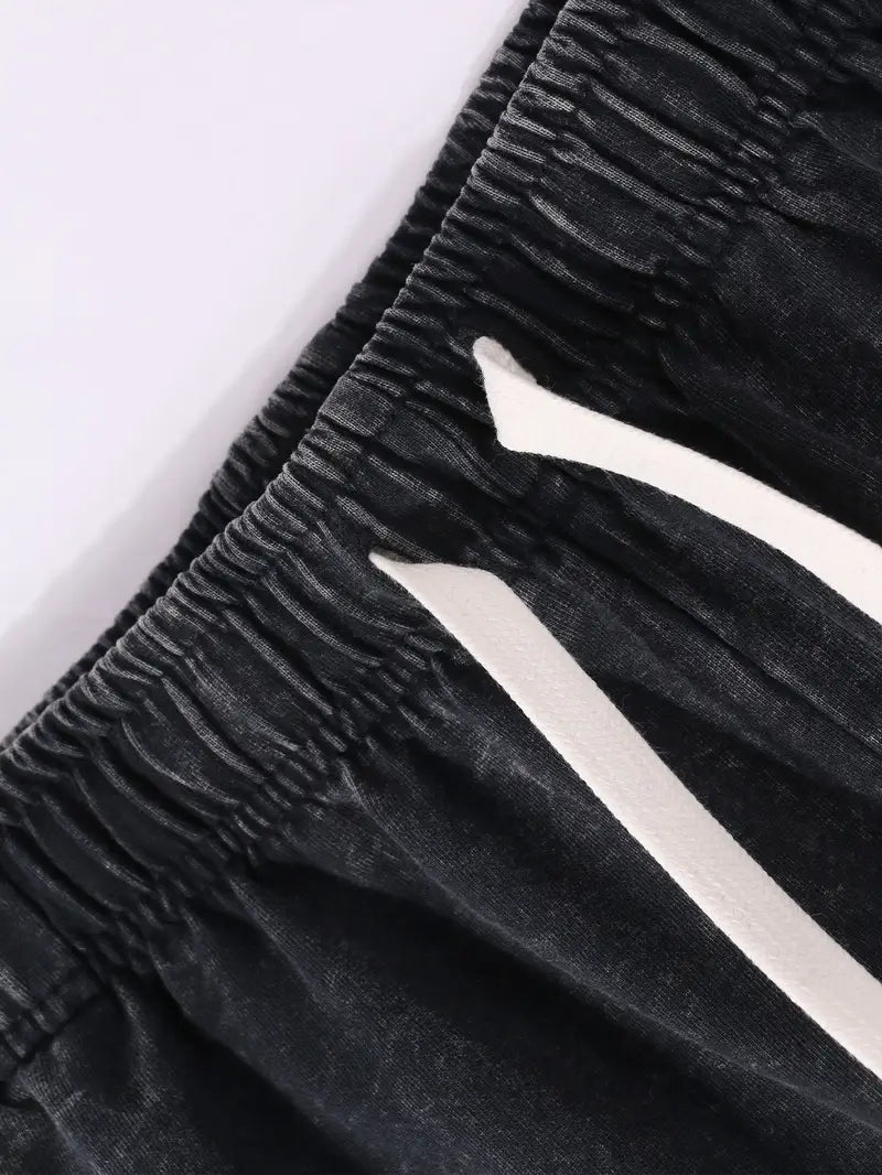 Men's Gothic Skull & Stars Print Set Washed Cotton T-Shirt and Shorts Combo Casual Outdoor Streetwear