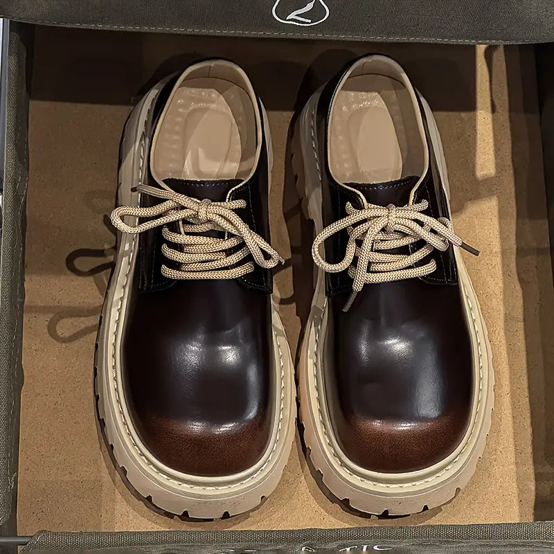 Men's Glossy Lace-Up Shoes – Low-Top, Arch Support, Non-Slip Sole, Multi-Color Casual & Semi-Formal