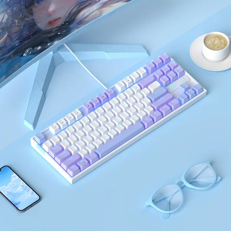 MageGee 87-Key TKL Mechanical Gaming Keyboard – Vibrant Color Clash, Red Linear Switches, Blue Backlit