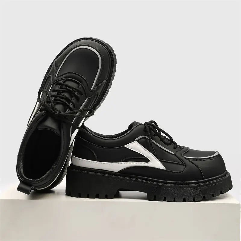 Men’s Korean Streetwear Lace-Up Shoes – Low-Top PU Upper, Slip-Resistant Rubber Sole