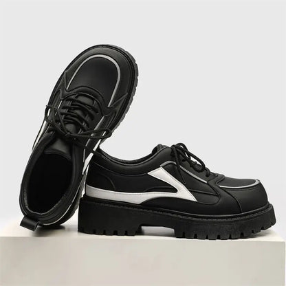 Men’s Korean Streetwear Lace-Up Shoes – Low-Top PU Upper, Slip-Resistant Rubber Sole