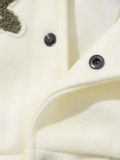 Men's Embroidered Striped Jacket Button-Up Lapel Casual Long Sleeve Outerwear for Fall Winter Black