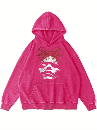 Men's Retro Washed Hoodie "ALONE" Graphic Funny Print Cotton Blend Pullover for Autumn Winter